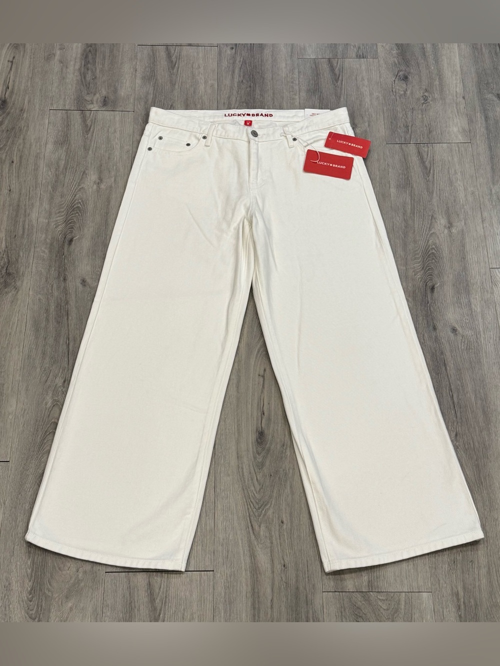 Lucky Brand Women’s Casual White Denim Sweet Wide Leg Jeans